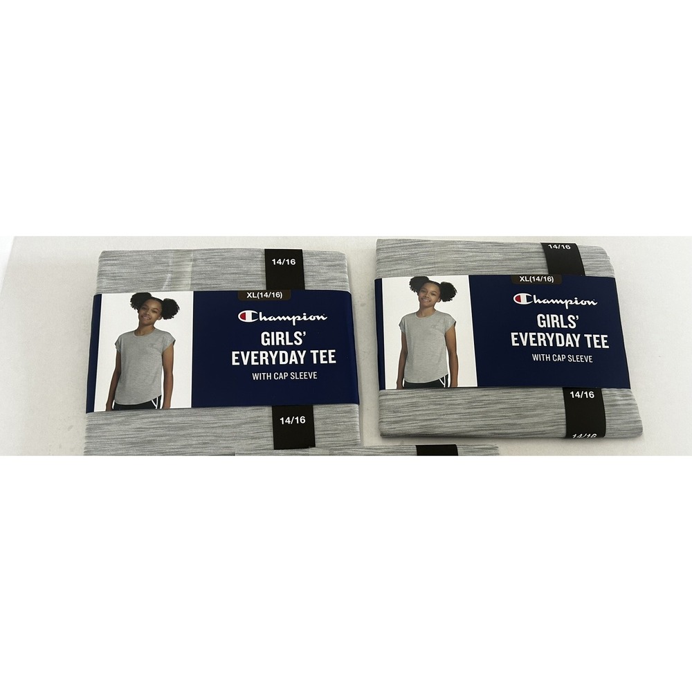 Champion Girls Short Cap Sleeve Everyday Tee Grey Heather Sz 14/16 Lot Of 2 BxDD
